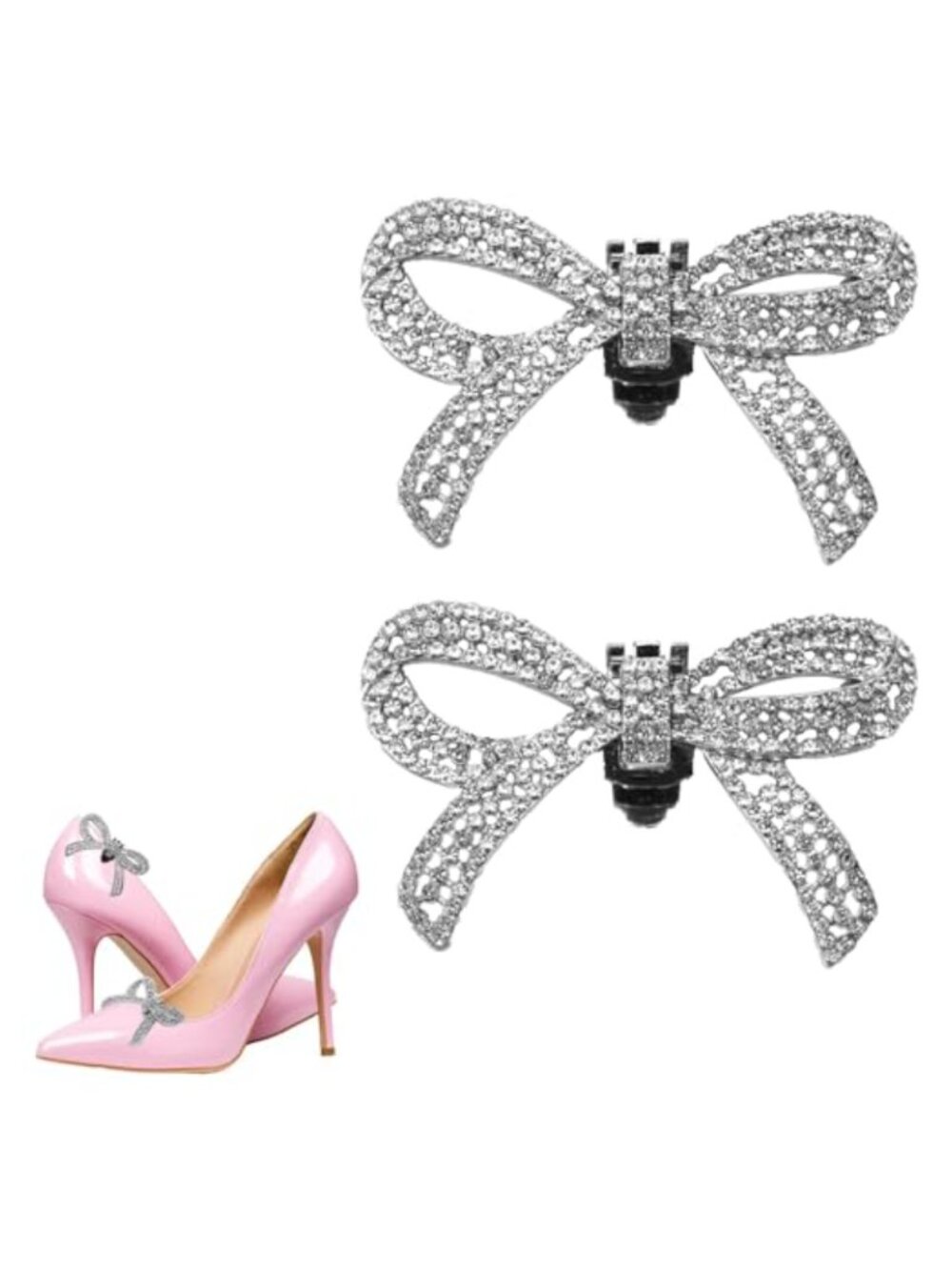 2 Pcs Rhinestone Shoe Clips Detachable Bow Shoe Buckle Crystal Shoe Decoration
